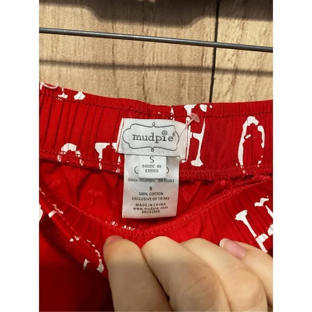 MudPie S holiday Christmas pajama lounge pants red ho ho mens